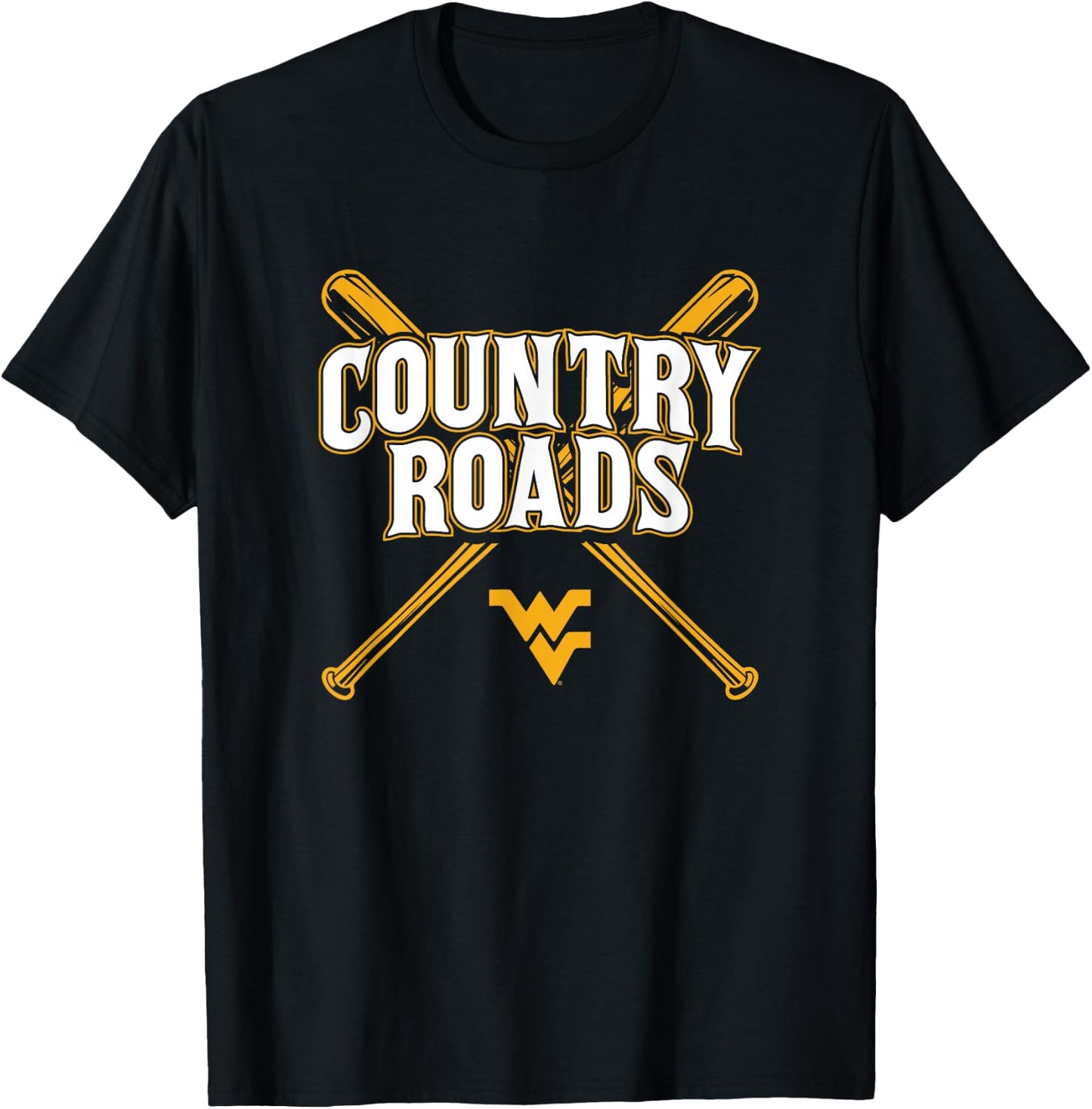 Country Roads - West Virginia Mountaineers Baseball T-Shirt - T-Shirt | Black