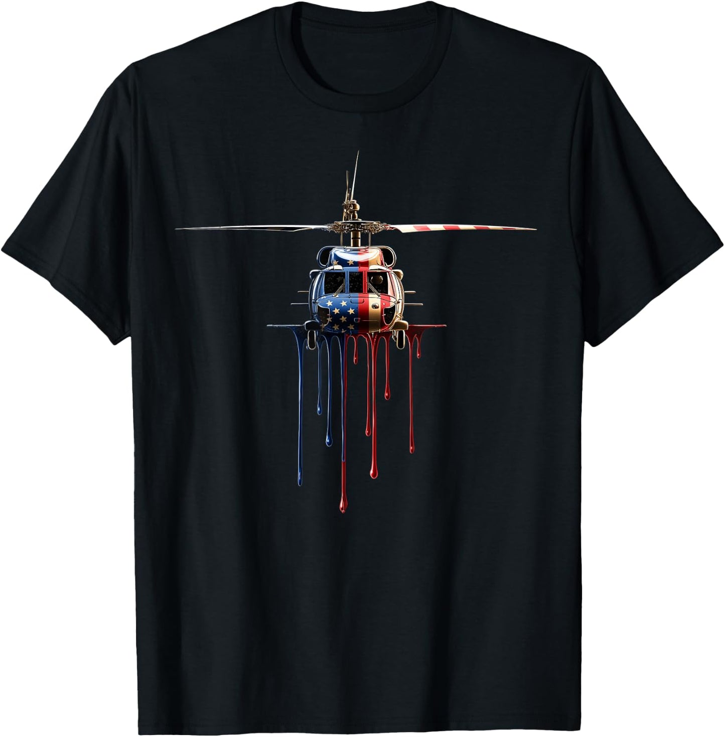 Helicopter Pilot Aviation American Flag USA Drip Graffiti T-Shirt - T-Shirt | Black