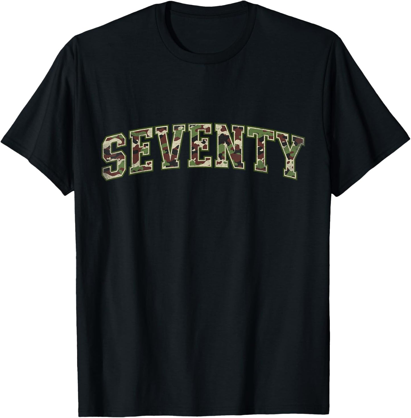 Camo 70th Birthday Camourflage Varsity Text 70 Year Old T-Shirt - T-Shirt | Black