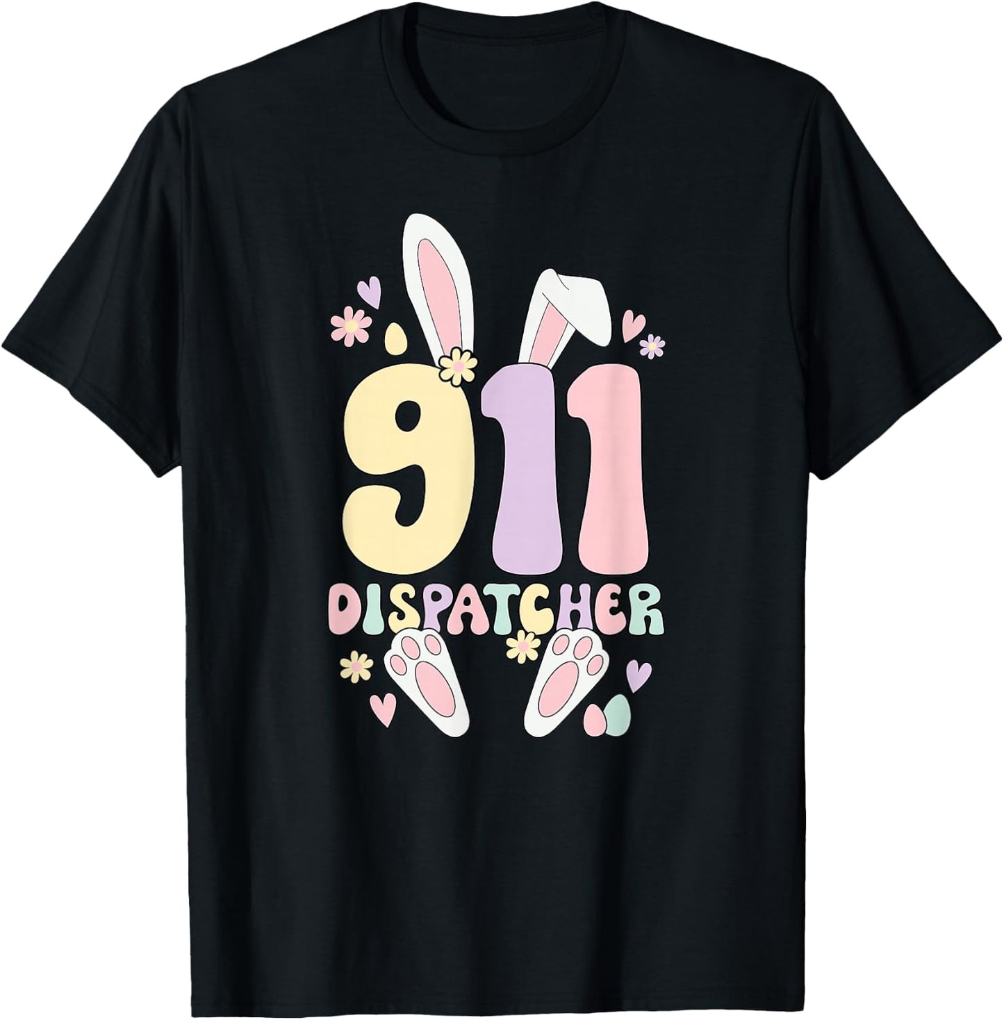 911 Dispatcher Easter Bunny 911 Operator Easter Day T-Shirt - T-Shirt | Black