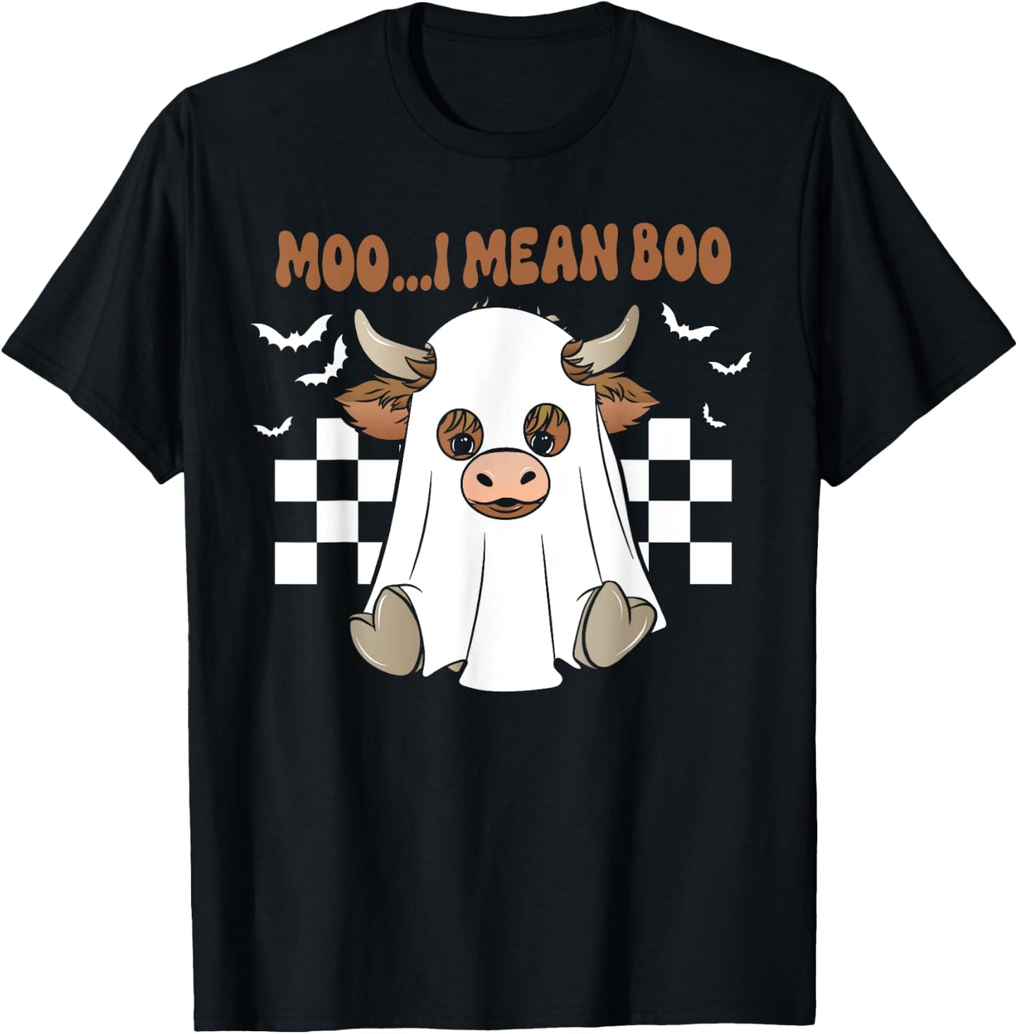 Moo I Mean Boo Cute Ghost Cow Funny Halloween Men Women Kids T-Shirt - T-Shirt | Black