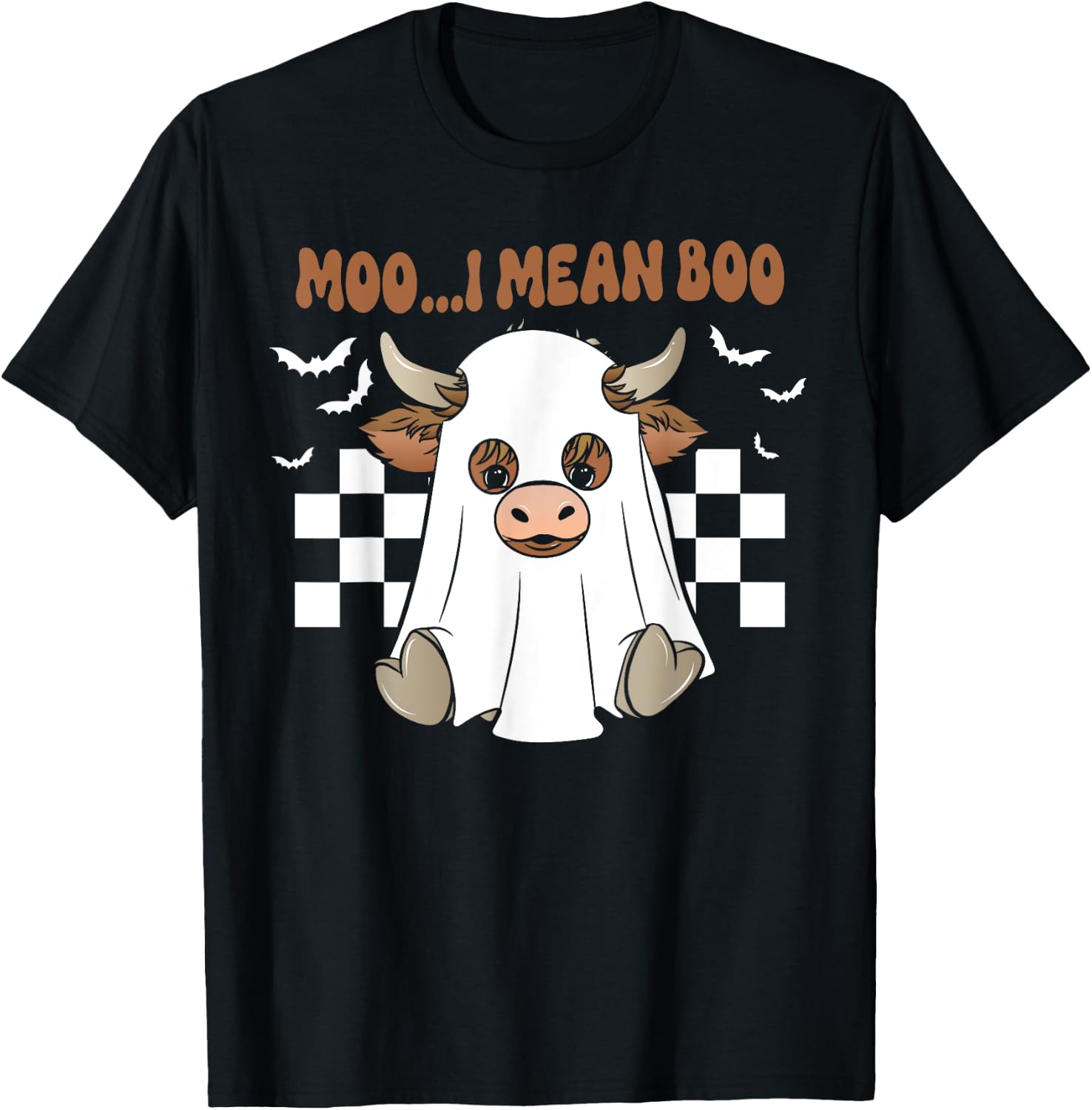 Moo I Mean Boo Cute Ghost Cow Funny Halloween Men Women Kids T-Shirt - T-Shirt | Black
