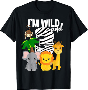 I'm Wild and 3 Zoo Theme Birthday Shirt Safari Jungle Animal T-Shirt - T-Shirt | Black