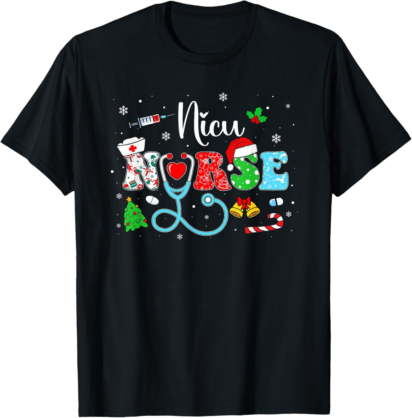 Groovy NICU Nurse Christmas Funny Matching Xmas Nurse Women T-Shirt - T-Shirt | Black
