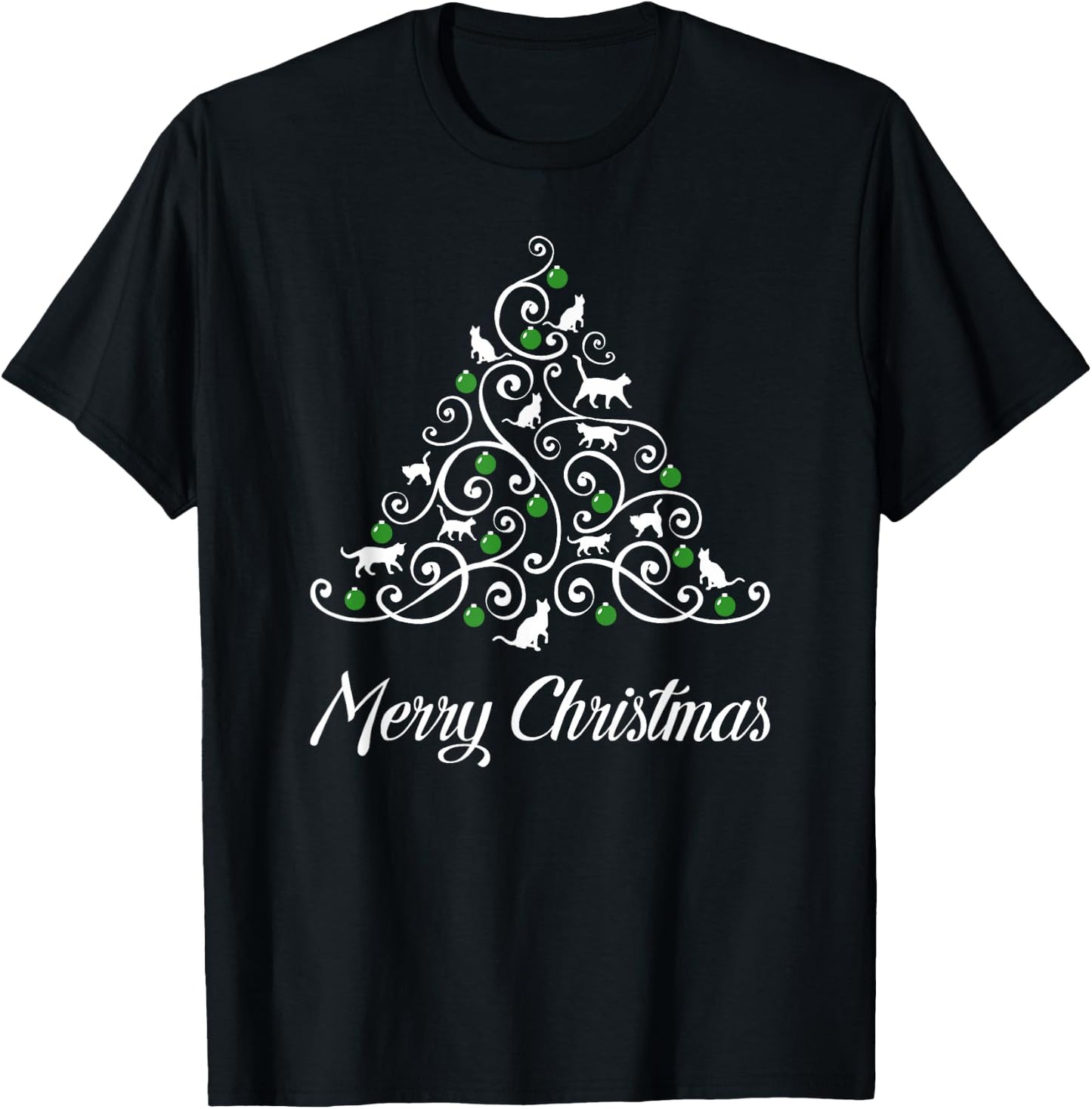 Merry Catmas Christmas Cat Tree Cats Funny Meowy Cats Lovers T-Shirt - T-Shirt | Black