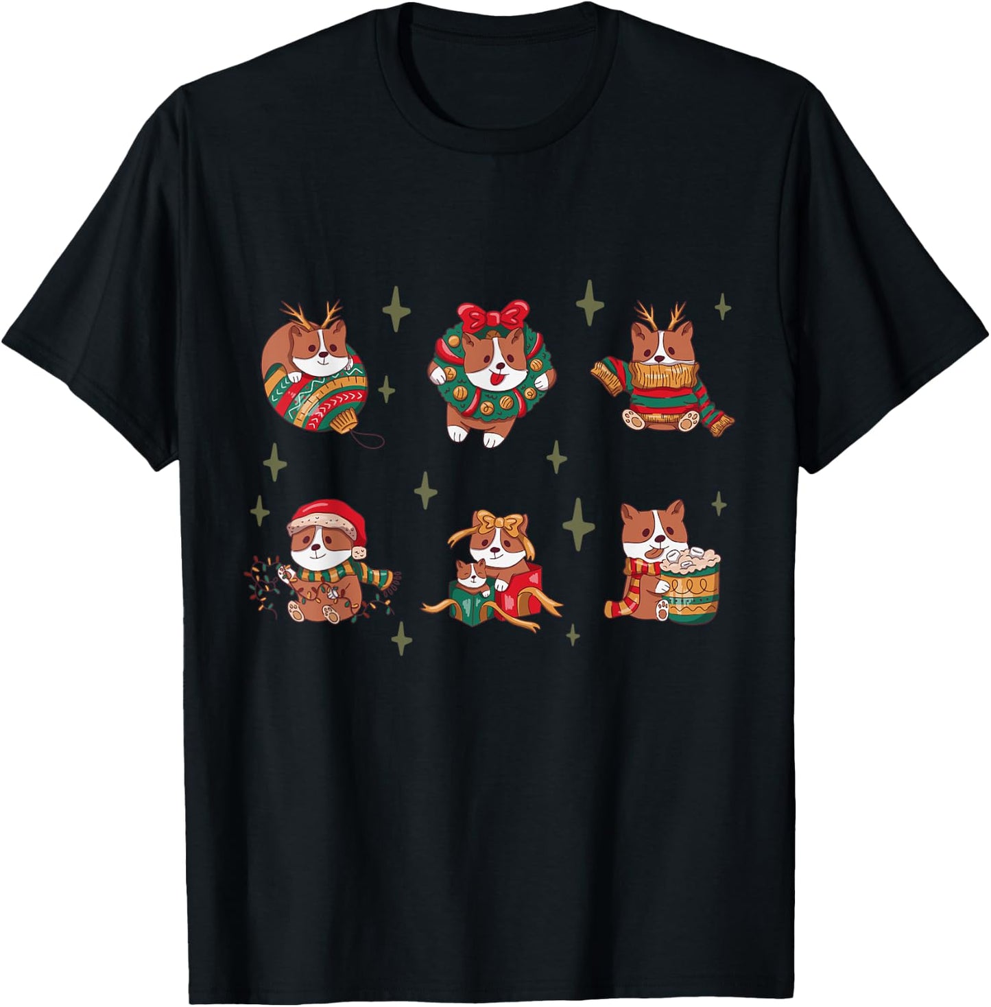Ugly Cute Corgi Dog Christmas Sweater T-Shirt - T-Shirt | Black