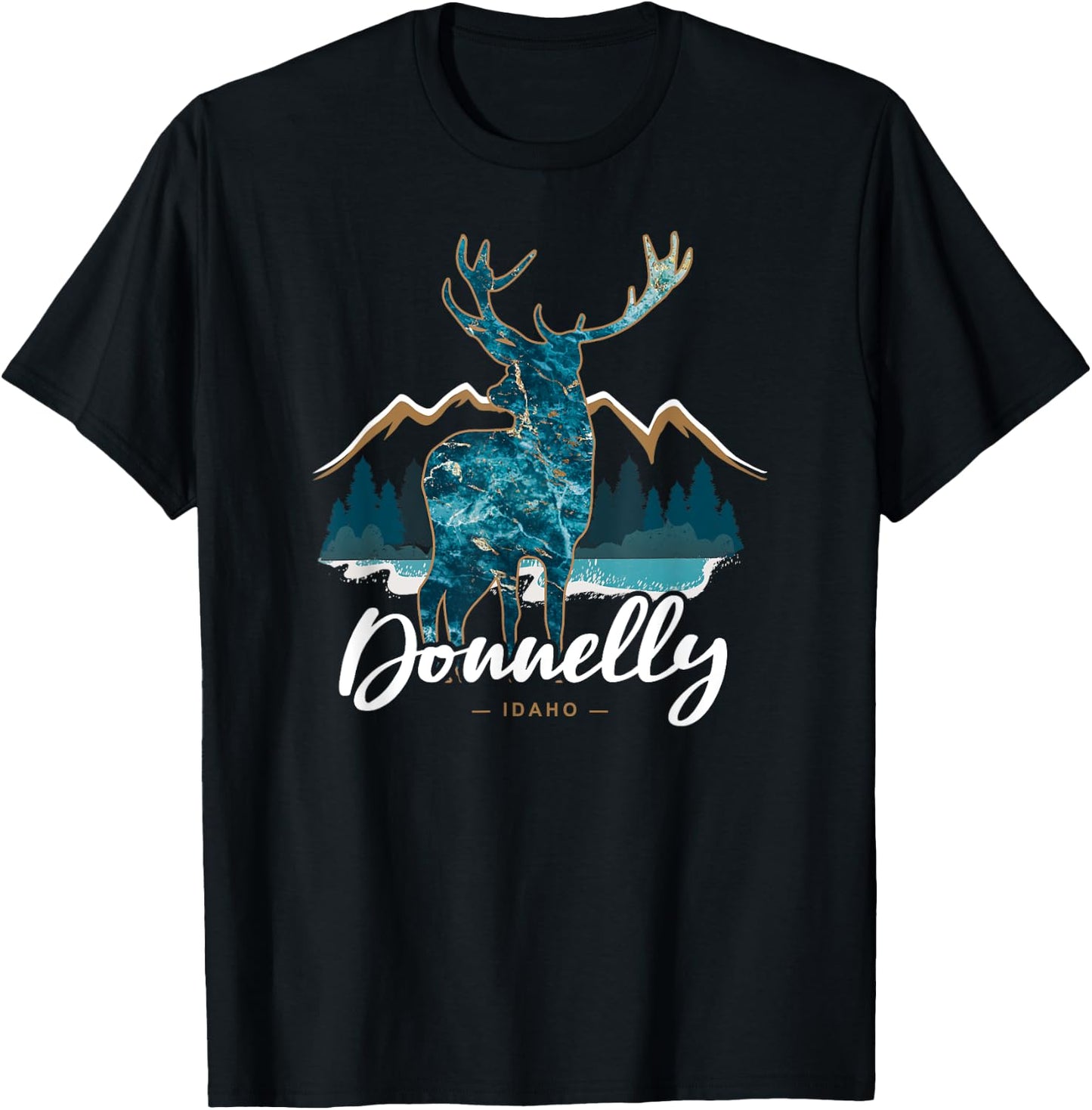 Donnelly Idaho ID USA Elk Mountains Lake Cascade Souvenir T-Shirt - T-Shirt | Black