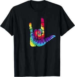 Sign Language I Love You Sign - ASL Retro Tie Dye T-Shirt - T-Shirt | Black