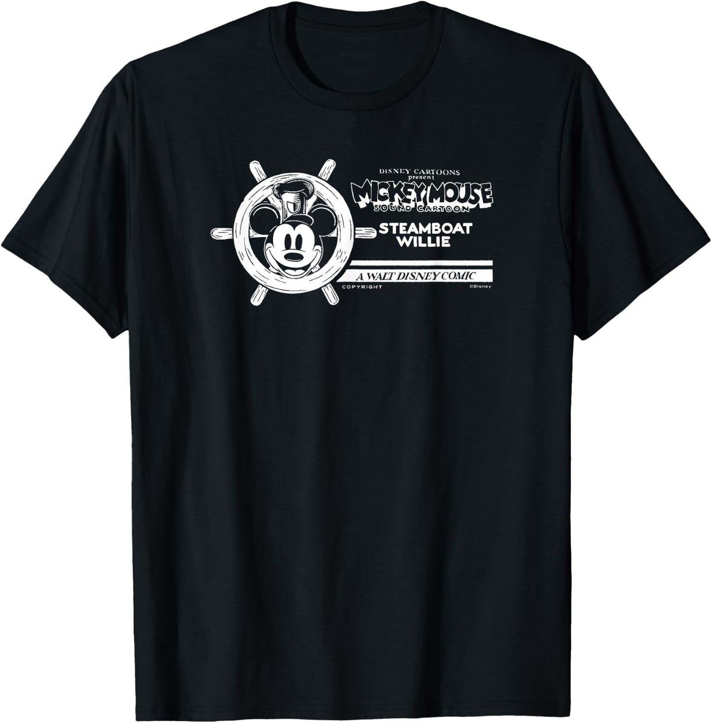 Disney Mickey And Friends Steamboat Willie Steering Wheel T-Shirt - T-Shirt | Black