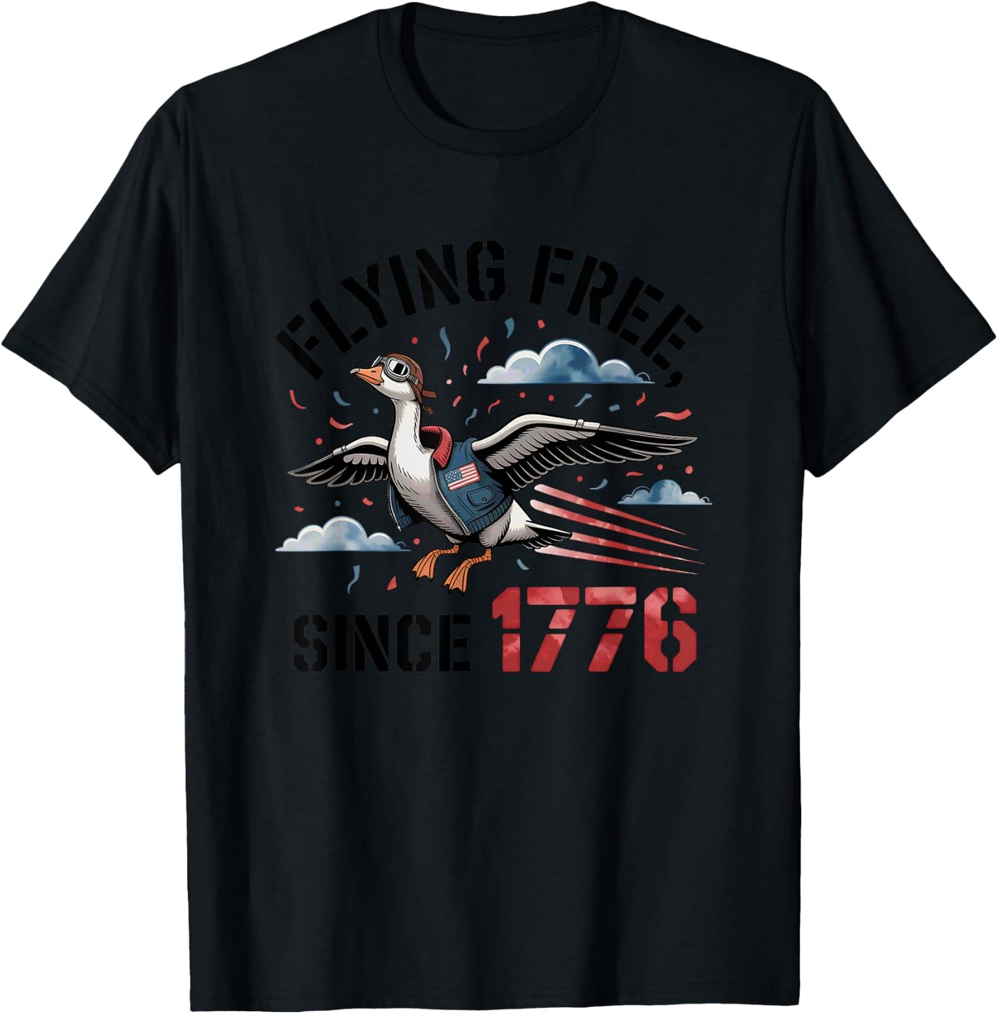 1776 Patriotic Goose Aviator Artwork T-Shirt - T-Shirt | Black