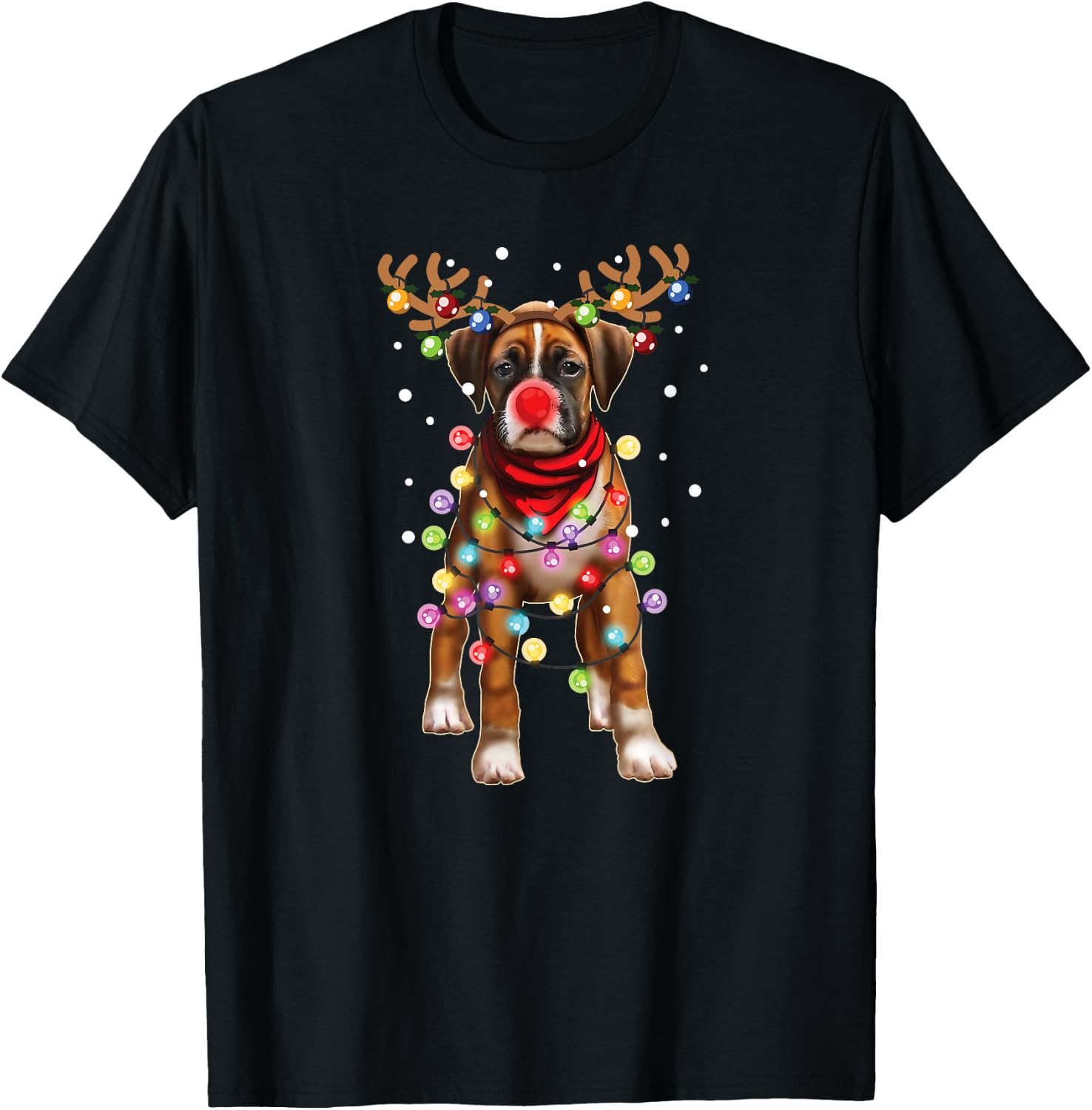 Christmas Dog, Boxer, Dog Lover, Men Women Kids, Dogs, Xmas T-Shirt - T-Shirt | Black