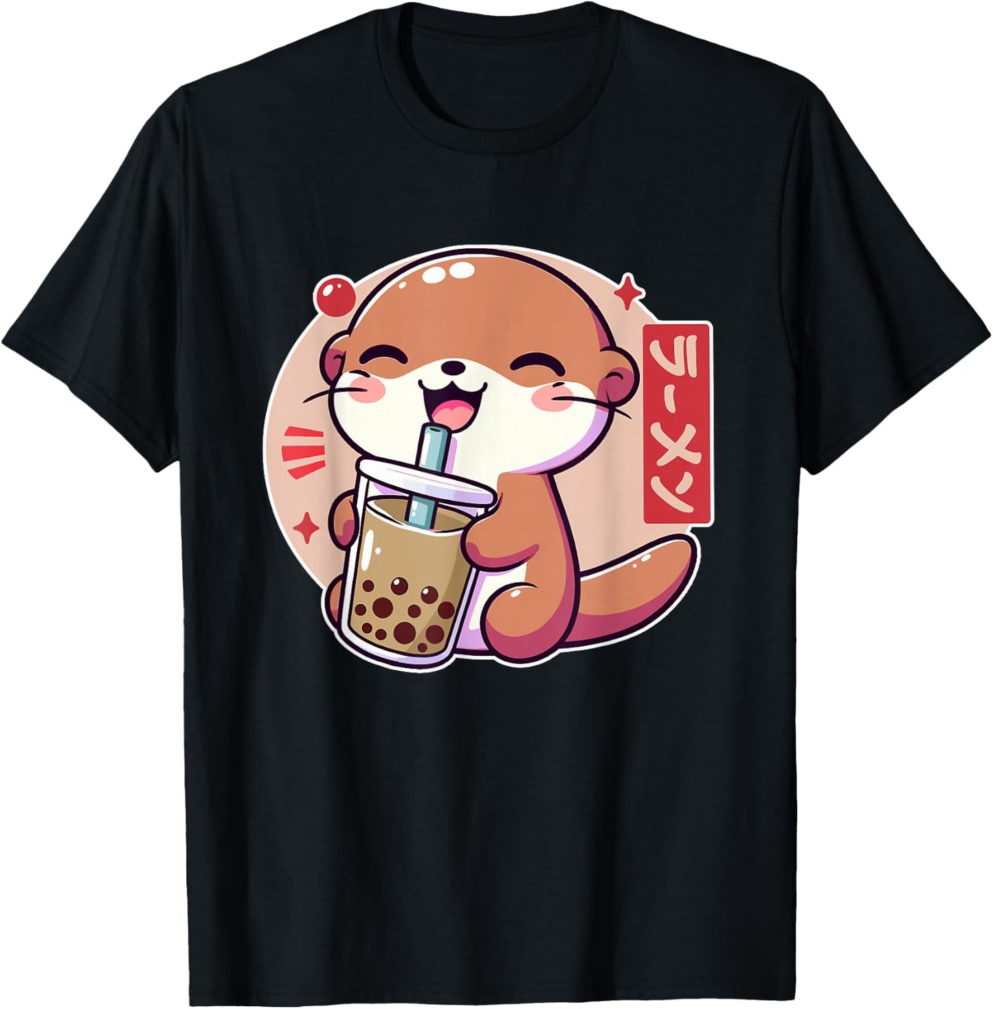 Cute Anime Otter Boba Kawaii Japanese Funny Tea Bubble Otter T-Shirt - T-Shirt | Black