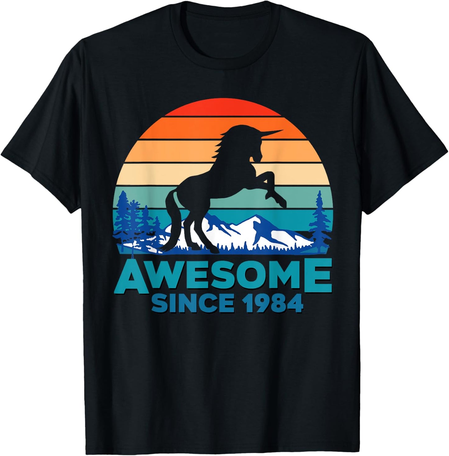 Unicorn Awesome Since 1984 Shirt 37th Birthday 37 Years Old T-Shirt - T-Shirt | Black