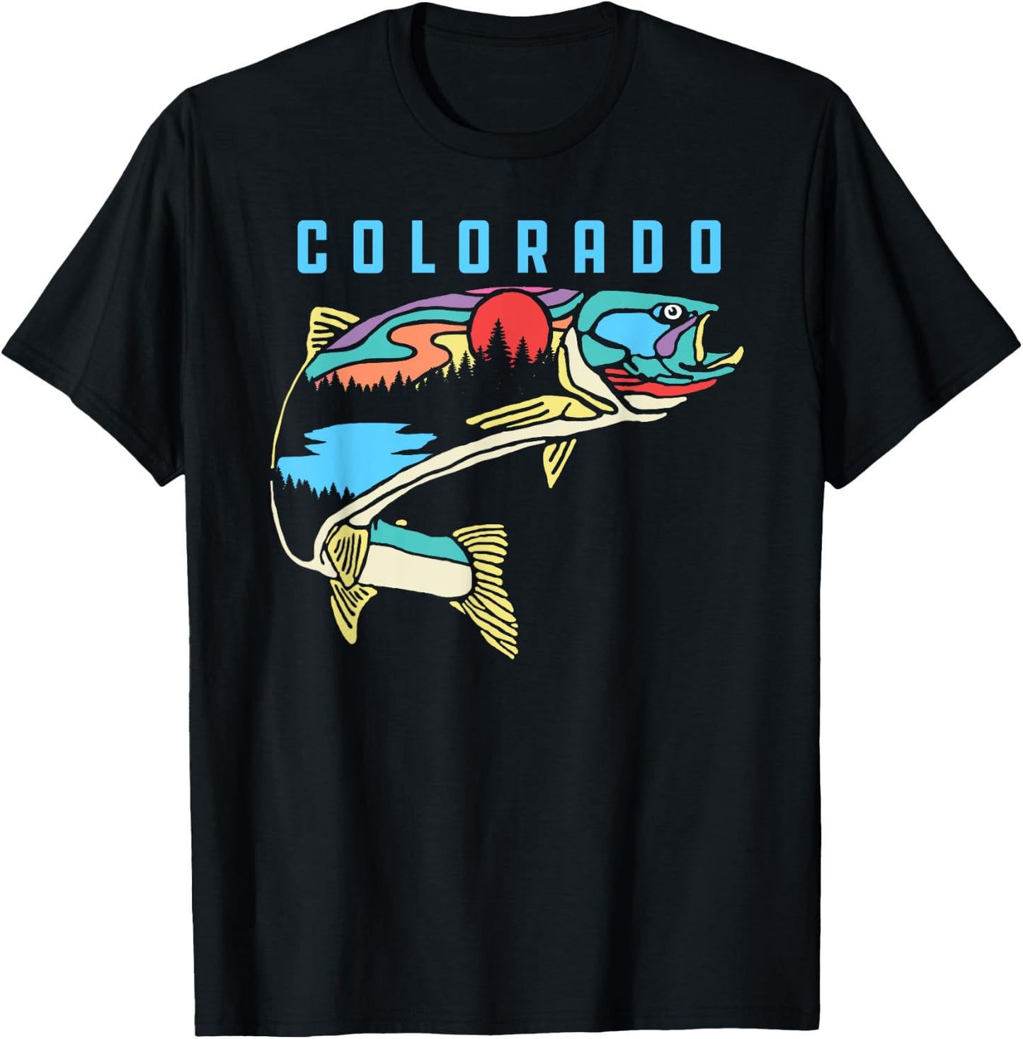 Colorado Trout Illustration Fishing Graphic Design T-Shirt - T-Shirt | Black