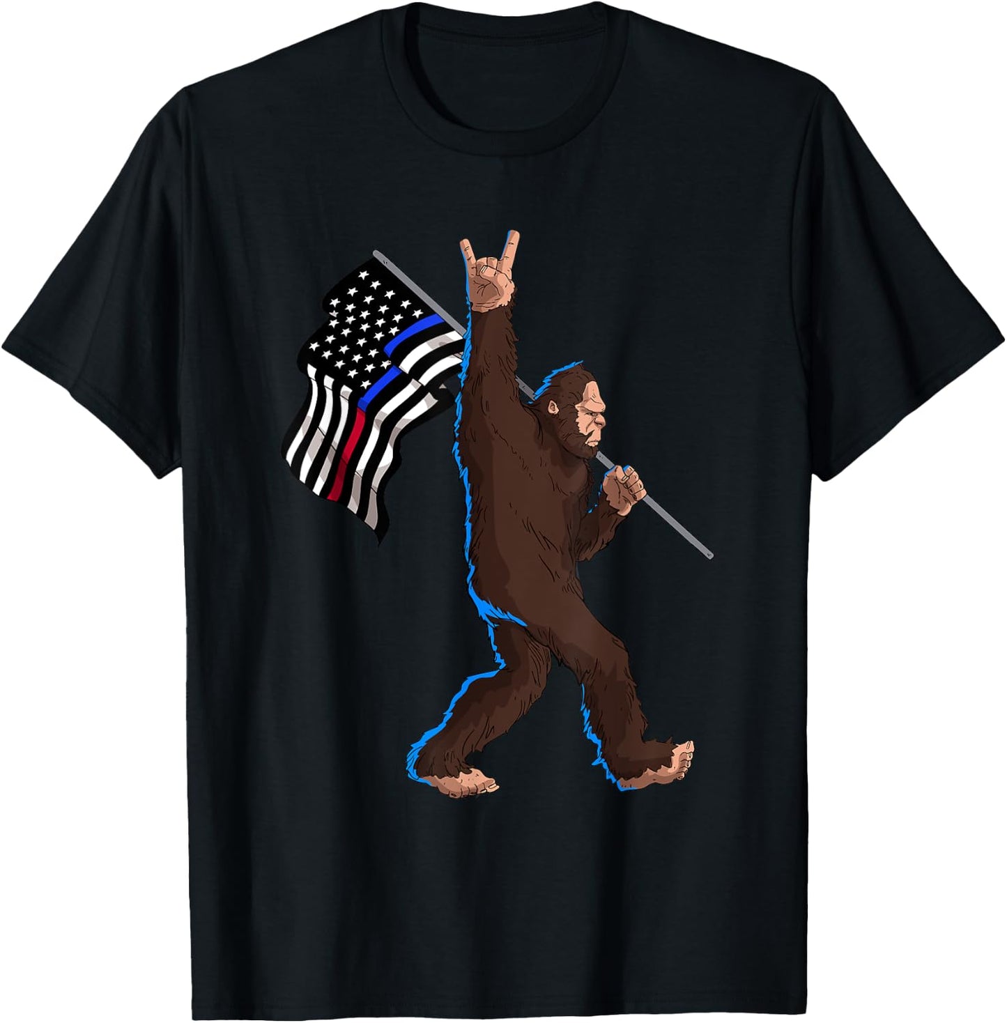 Police Fire First Responder Flag for Bigfoot Rock and Roll T-Shirt - T-Shirt | Black