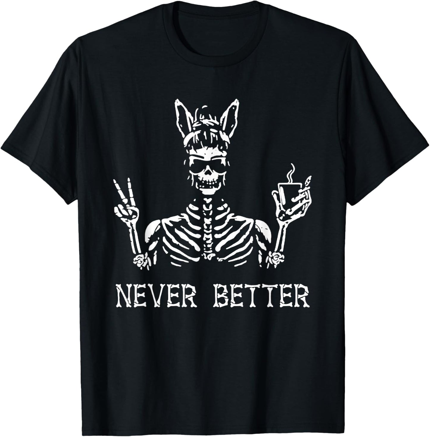 Never Better Vintage Bunny Playboy Dope Skeleton T-Shirt - T-Shirt | Black