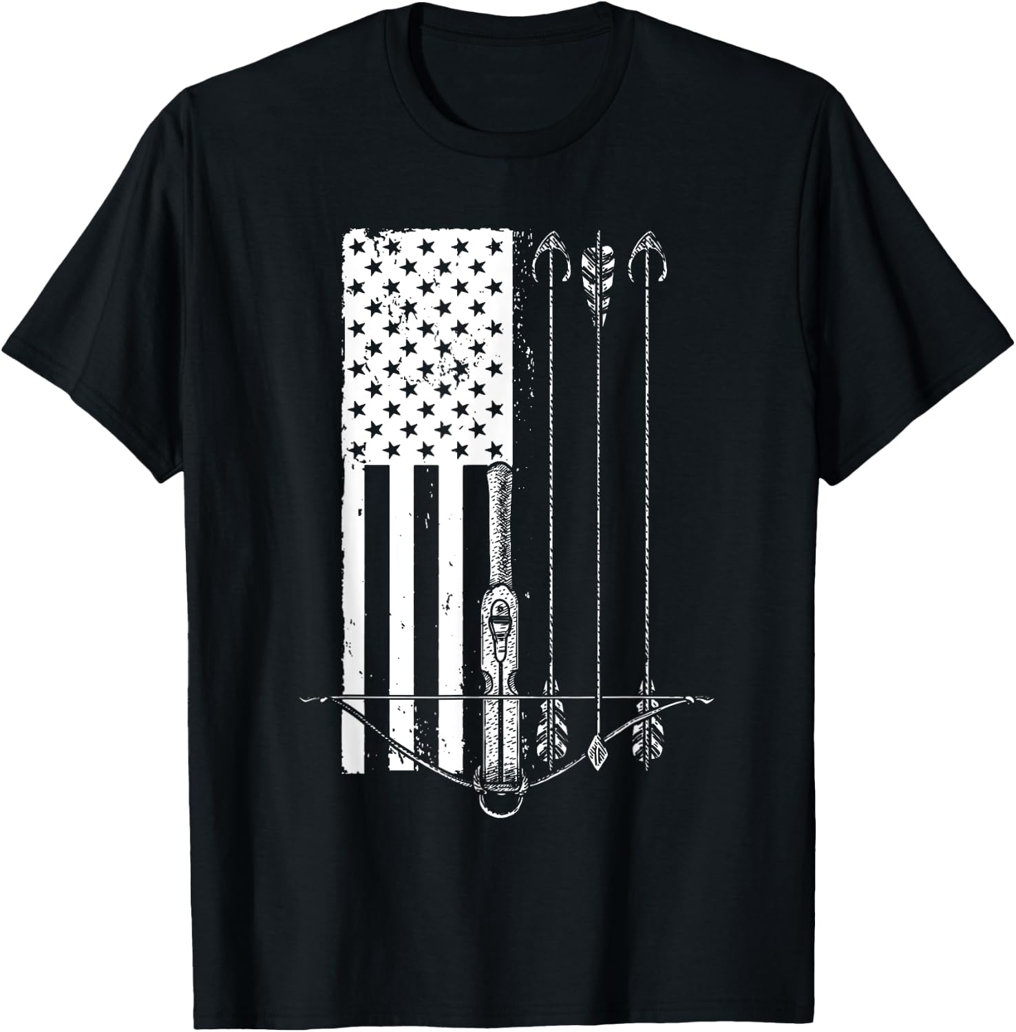 Cool Crossbow Women Arrow Bow Hunting American Flag T-Shirt - T-Shirt | Black