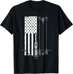 Cool Crossbow Women Arrow Bow Hunting American Flag T-Shirt - T-Shirt | Black