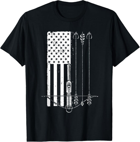 Cool Crossbow Women Arrow Bow Hunting American Flag T-Shirt - T-Shirt | Black