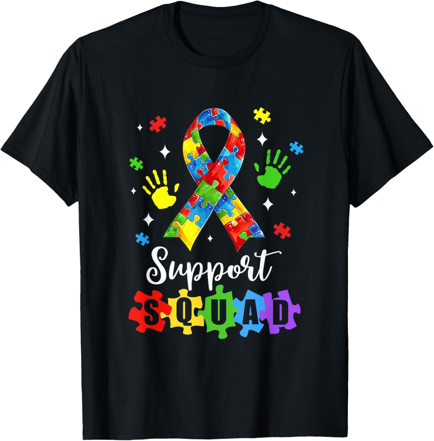 Autism Awareness Month Ribbon Support Squad Kids T-Shirt - T-Shirt | Black