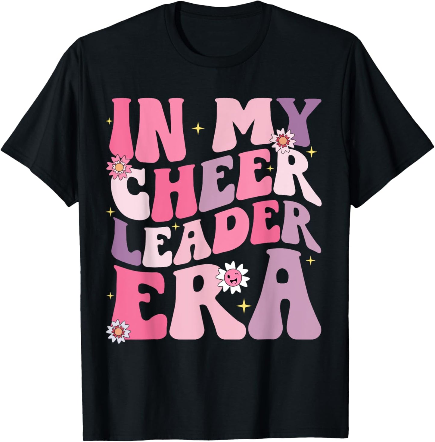 Groovy In My Cheer Leader Era Cheerleader Cheerleading T-Shirt - T-Shirt | Black