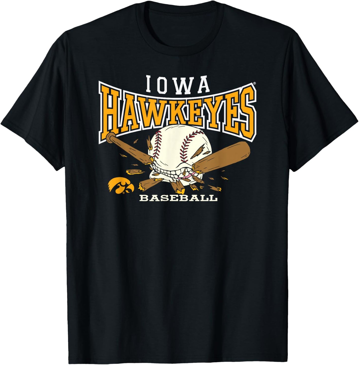 Iowa Hawkeyes Baseball Bite Black Officially Licensed T-Shirt - T-Shirt | Black