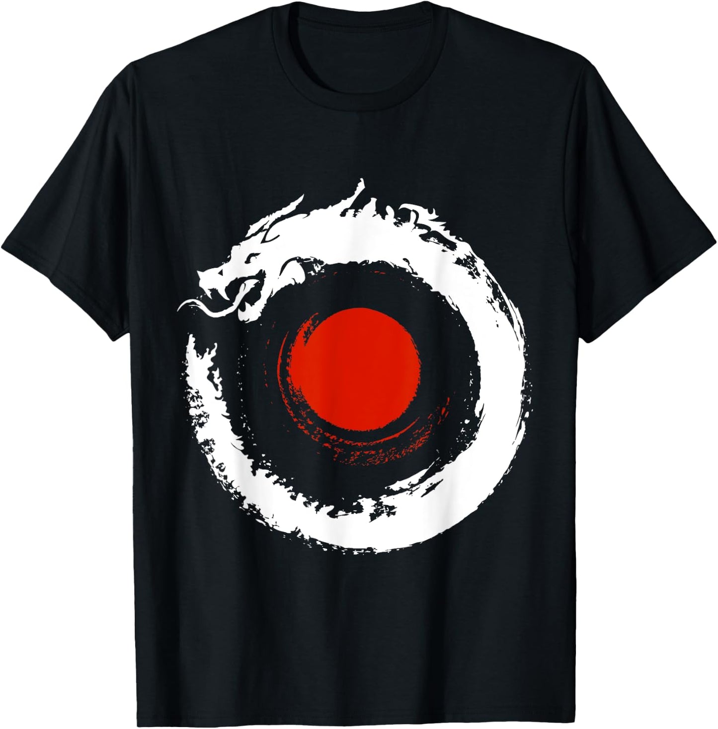Dragon In Japanese Zen Buddhist Enso Circle T-Shirt - T-Shirt | Black