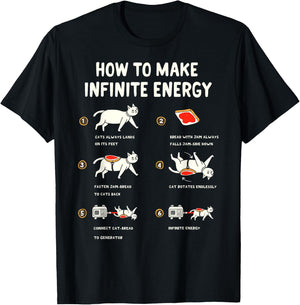 Cat Infinite Energy Funny Science Meme Cats & Buttered Toast T-Shirt - T-Shirt | Black