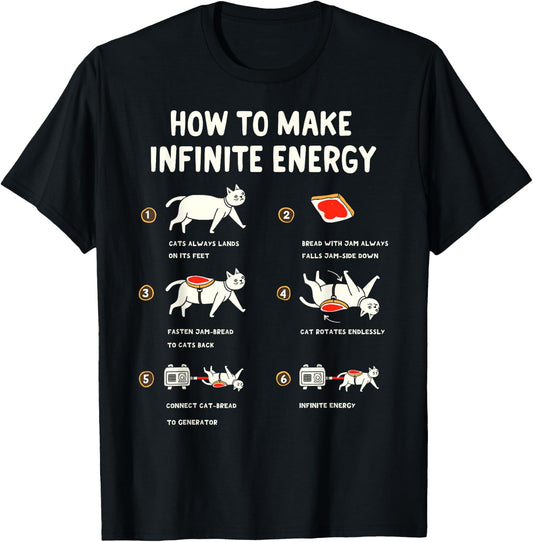 Cat Infinite Energy Funny Science Meme Cats & Buttered Toast T-Shirt - T-Shirt | Black