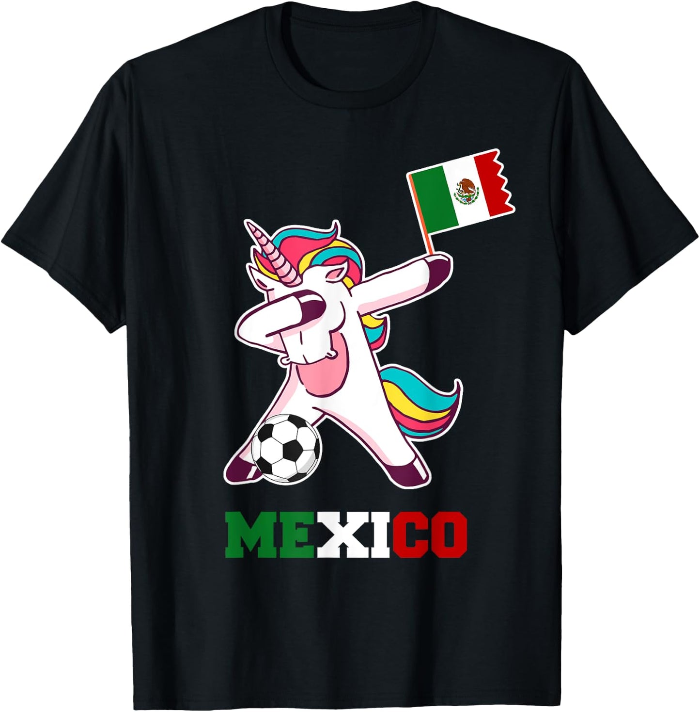 Mexico Soccer Shirt Dabbing Unicorn Mexican Flag T-Shirt - T-Shirt | Black