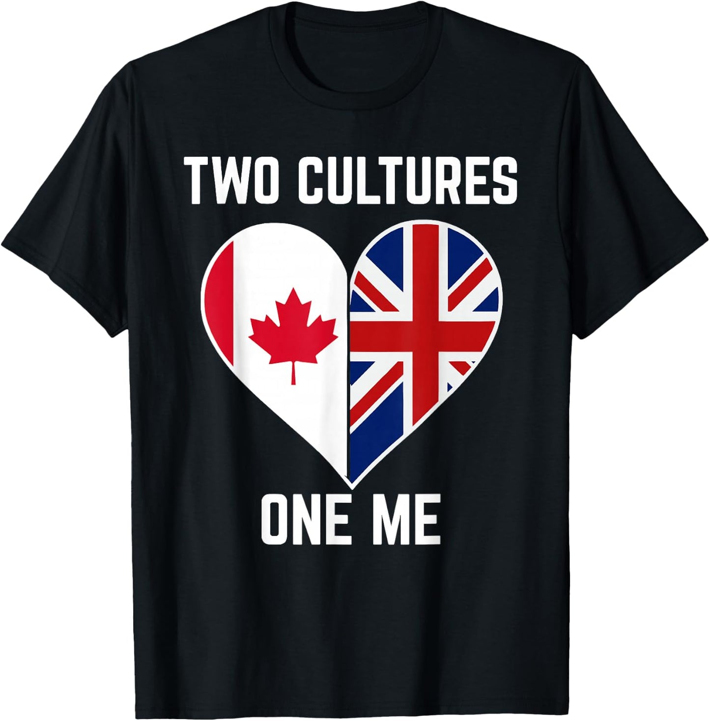 Half Canadian Half British Heart Canada Union Jack Flag UK T-Shirt - T-Shirt | Black