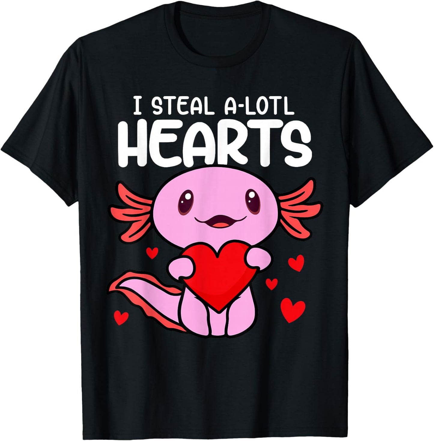 Valentines Day I Steal A-lotl Hearts Axolotl Love Boys Kids T-Shirt - T-Shirt | Black