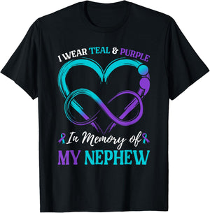 I Wear Teal & Purple In Memory Of My Nephew T-Shirt - T-Shirt | Black