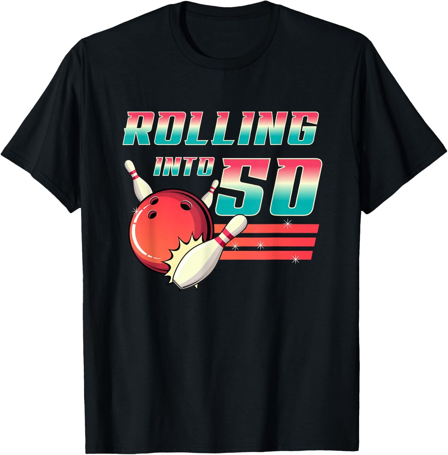 Rolling Into 50 Years Old Bowling Party 50th Birthday Retro T-Shirt - T-Shirt | Black