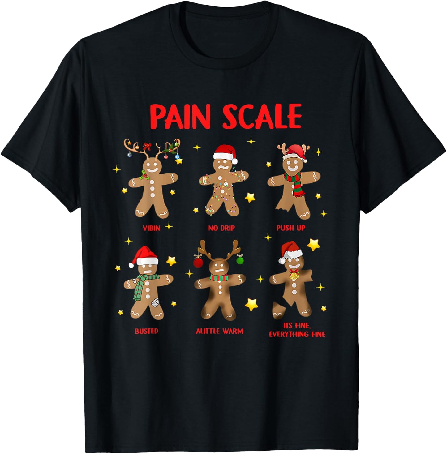 Retro Funny Pain Scale Gingerbread Nurse Christmas Nursing T-Shirt - T-Shirt | Black