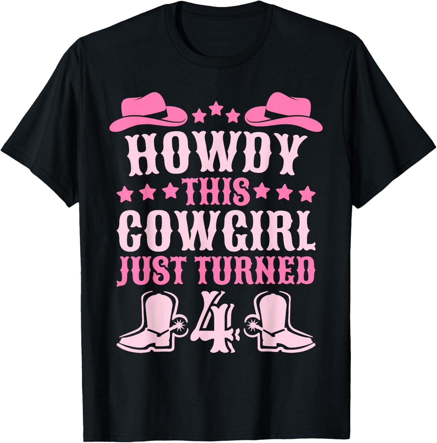 4yr Birthday Cowgirl Western 4 Year Old Girl 4th Birthday T-Shirt - T-Shirt | Black