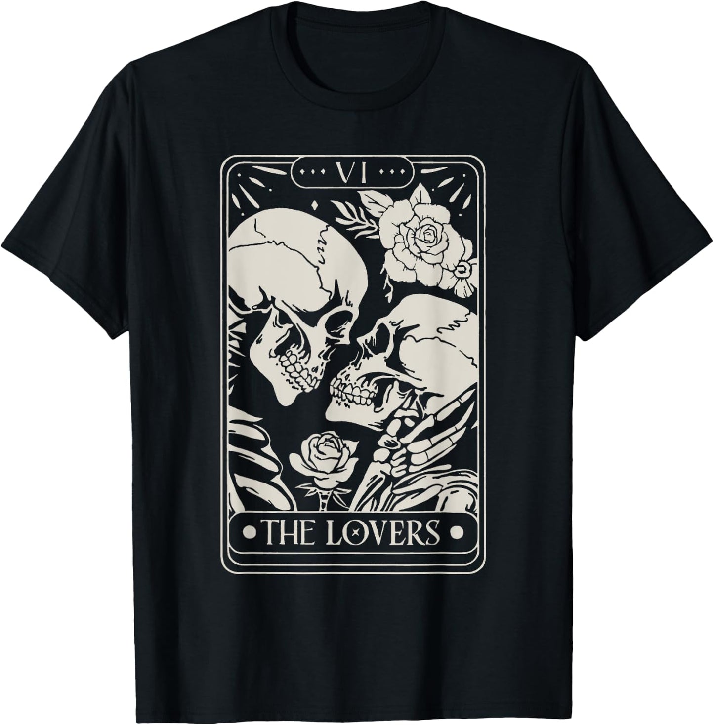 The Lovers Tarot Card Skeletons Kissing In Love T-Shirt - T-Shirt | Black