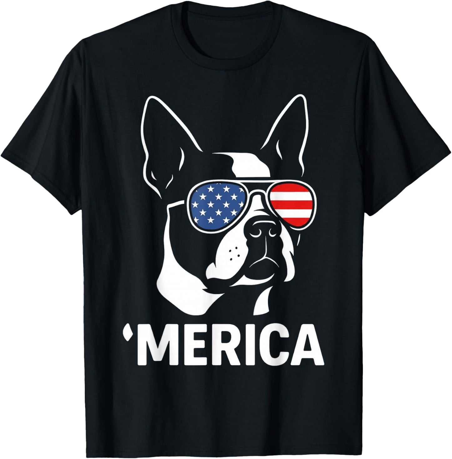 Boston Terrier Merica Patriotic Dog 4th of July USA Flag T-Shirt - T-Shirt | Black