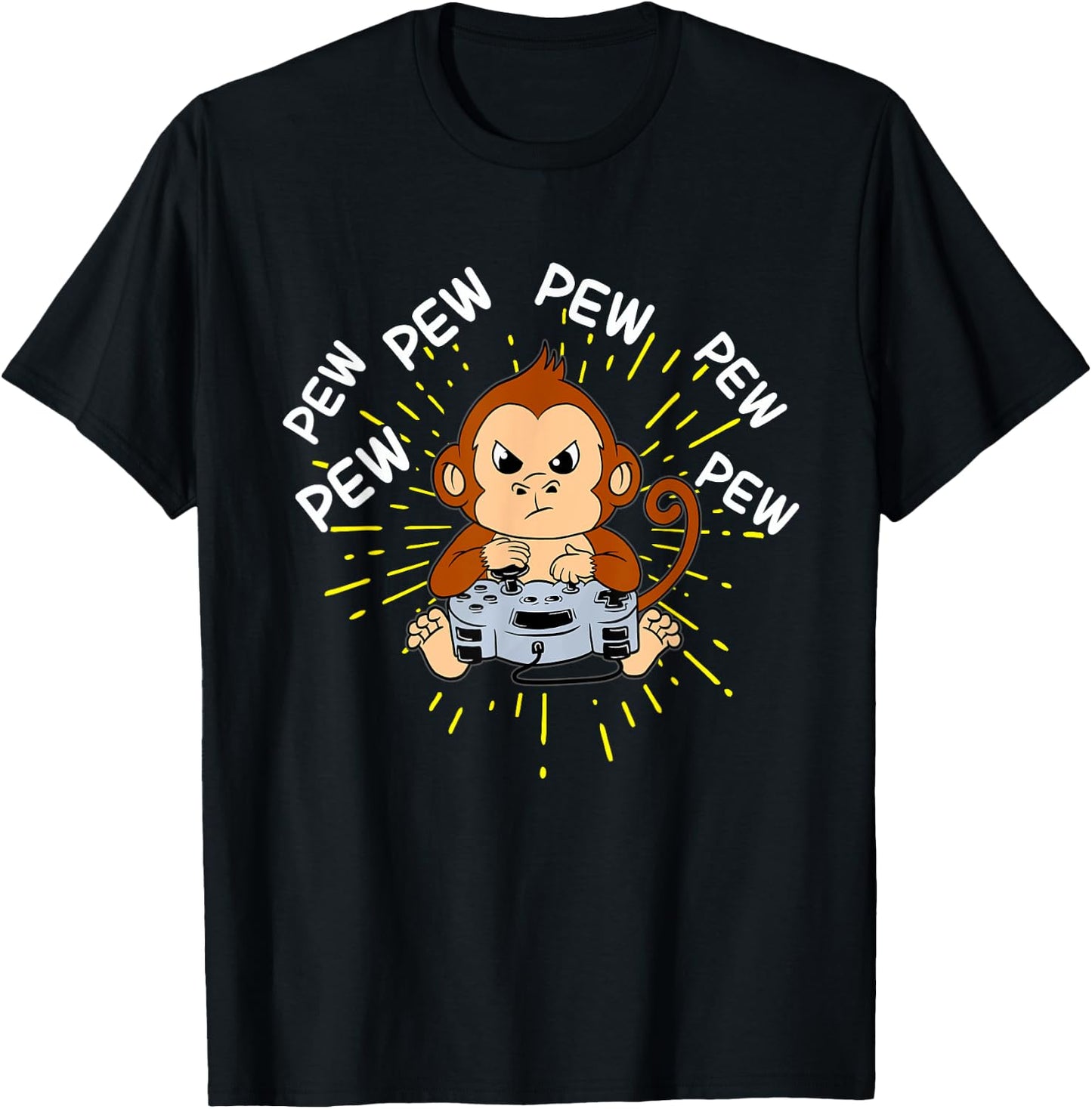 Pew Monkey Gaming Shirt | Men's Monkey T-Shirt - T-Shirt | Black