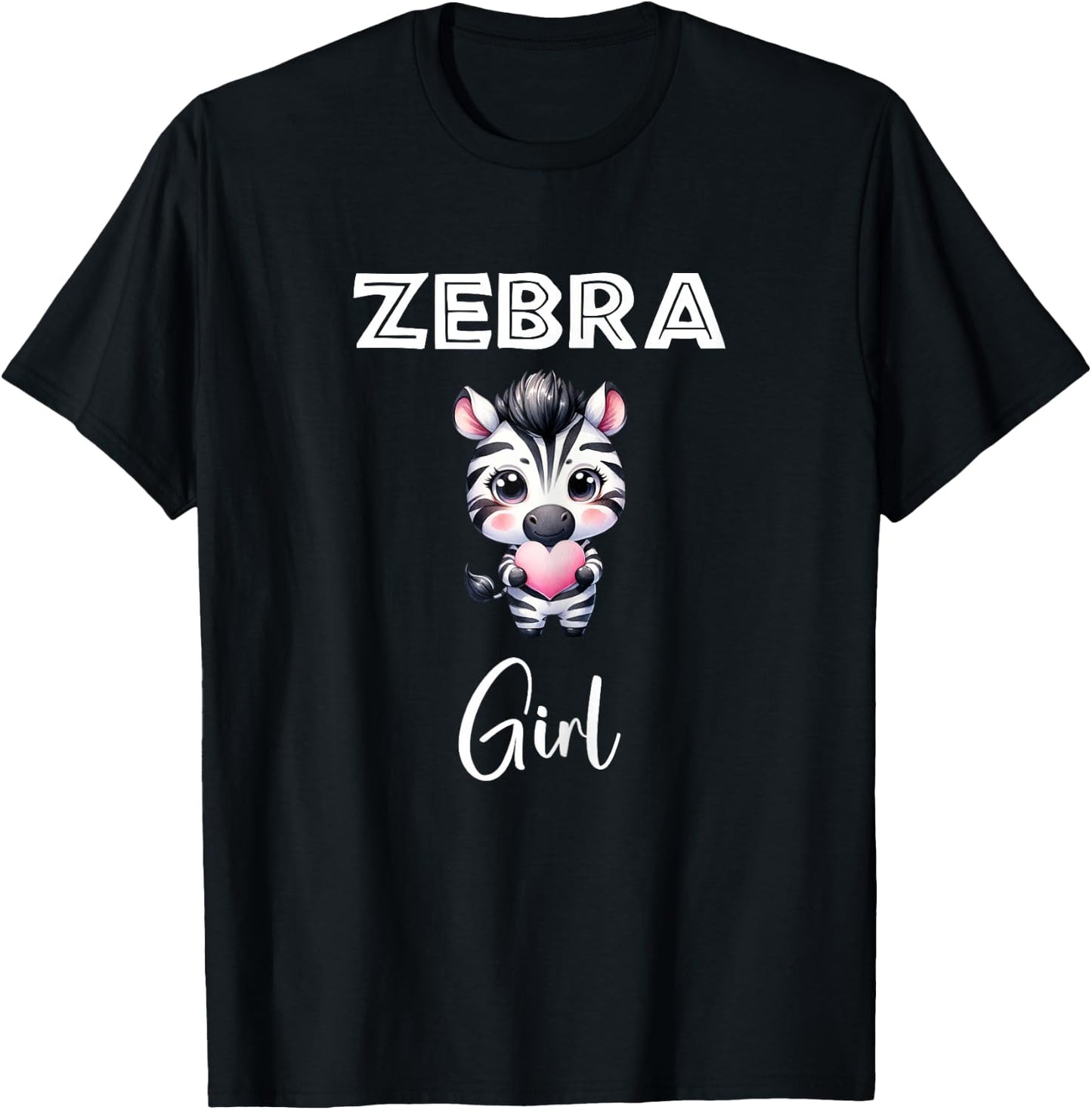 Zebra Shirt Zebra Girl Cute Baby Zebra Holding Heart Zebras T-Shirt - T-Shirt | Black