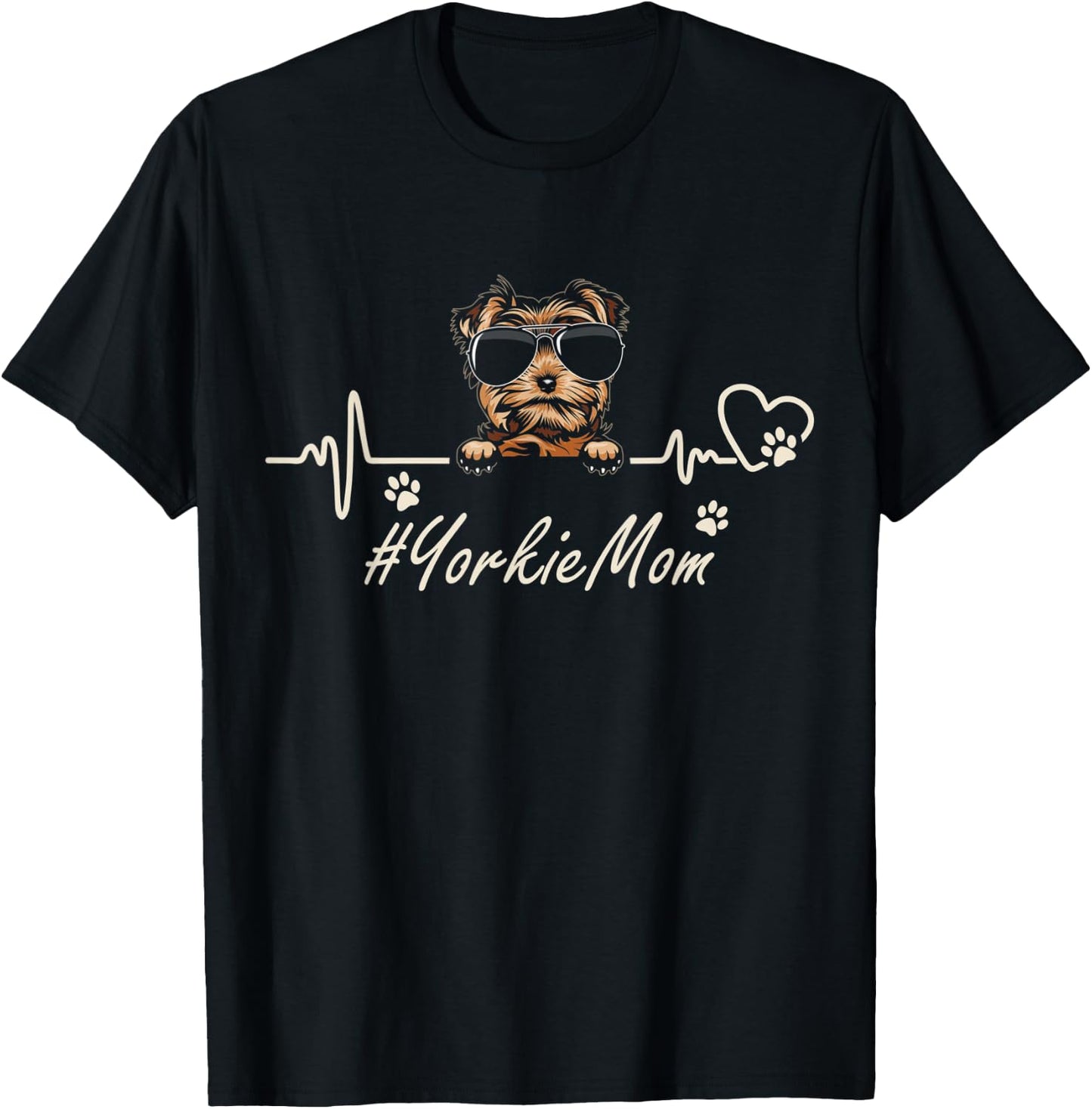 Yorkie Mom Heartbeat With Dog Cool For Mothers Day Men Women Kids T-Shirt - T-Shirt | Black