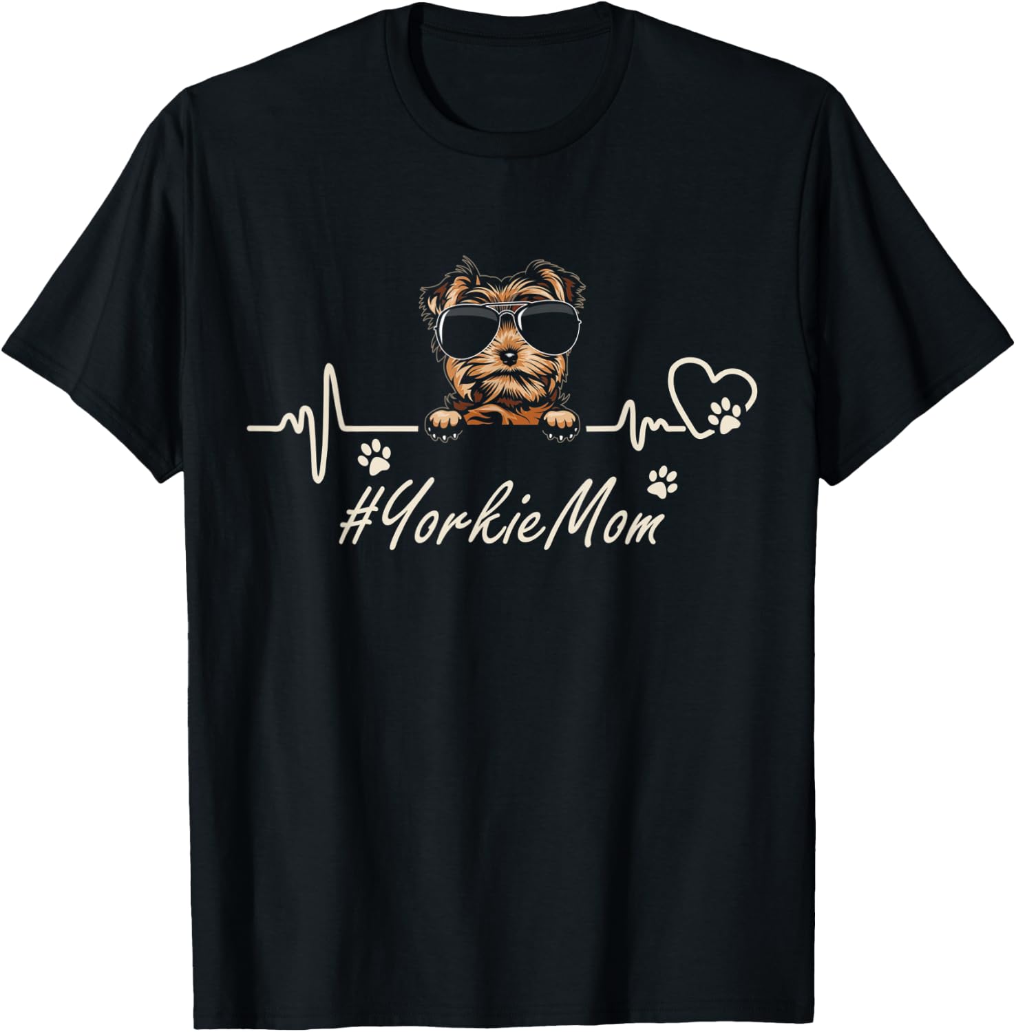 Yorkie Mom Heartbeat With Dog Cool For Mothers Day Men Women Kids T-Shirt - T-Shirt | Black