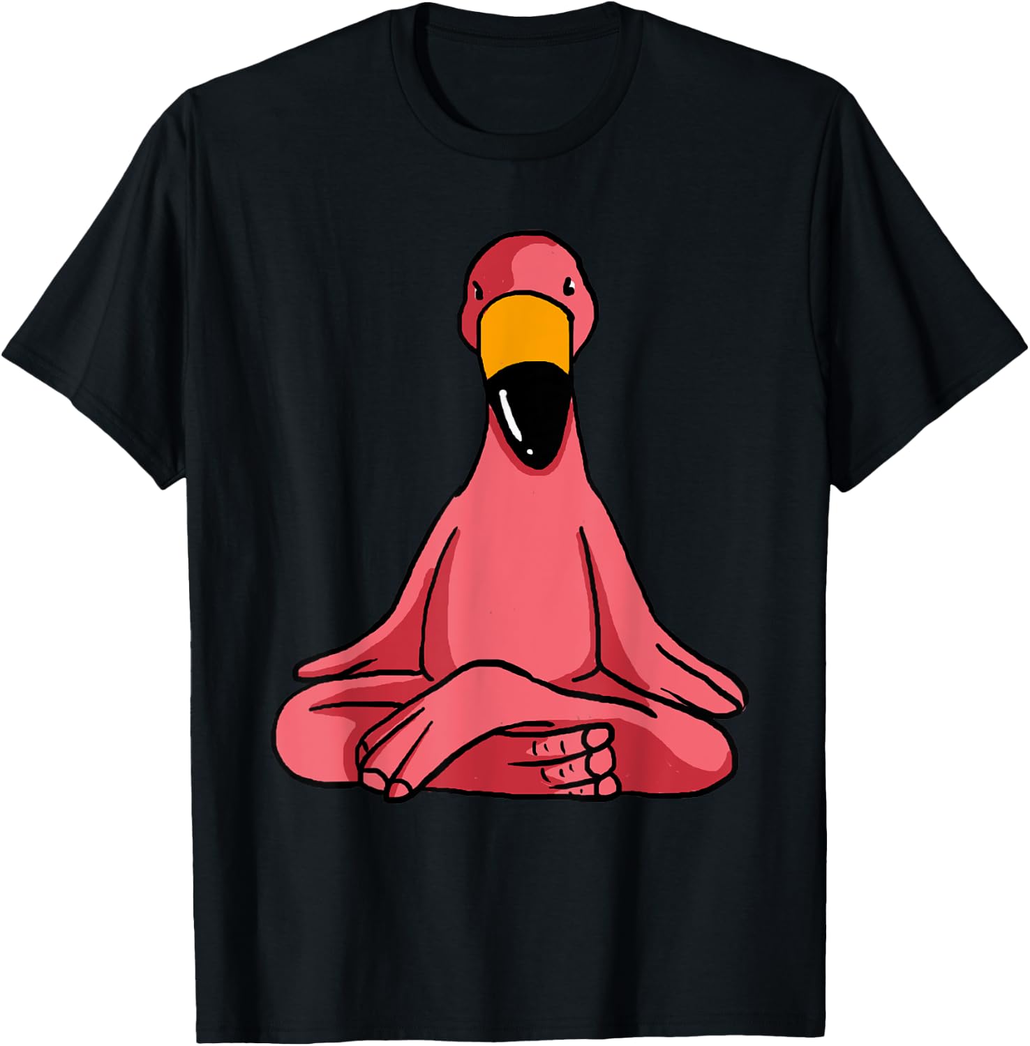 Cute Yoga Flamingos Funny Pink Water Bird Meditation Lovers T-Shirt - T-Shirt | Black