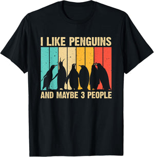 Cute Penguin Design Women Kids Retro Penguin Lover T-Shirt - T-Shirt | Black