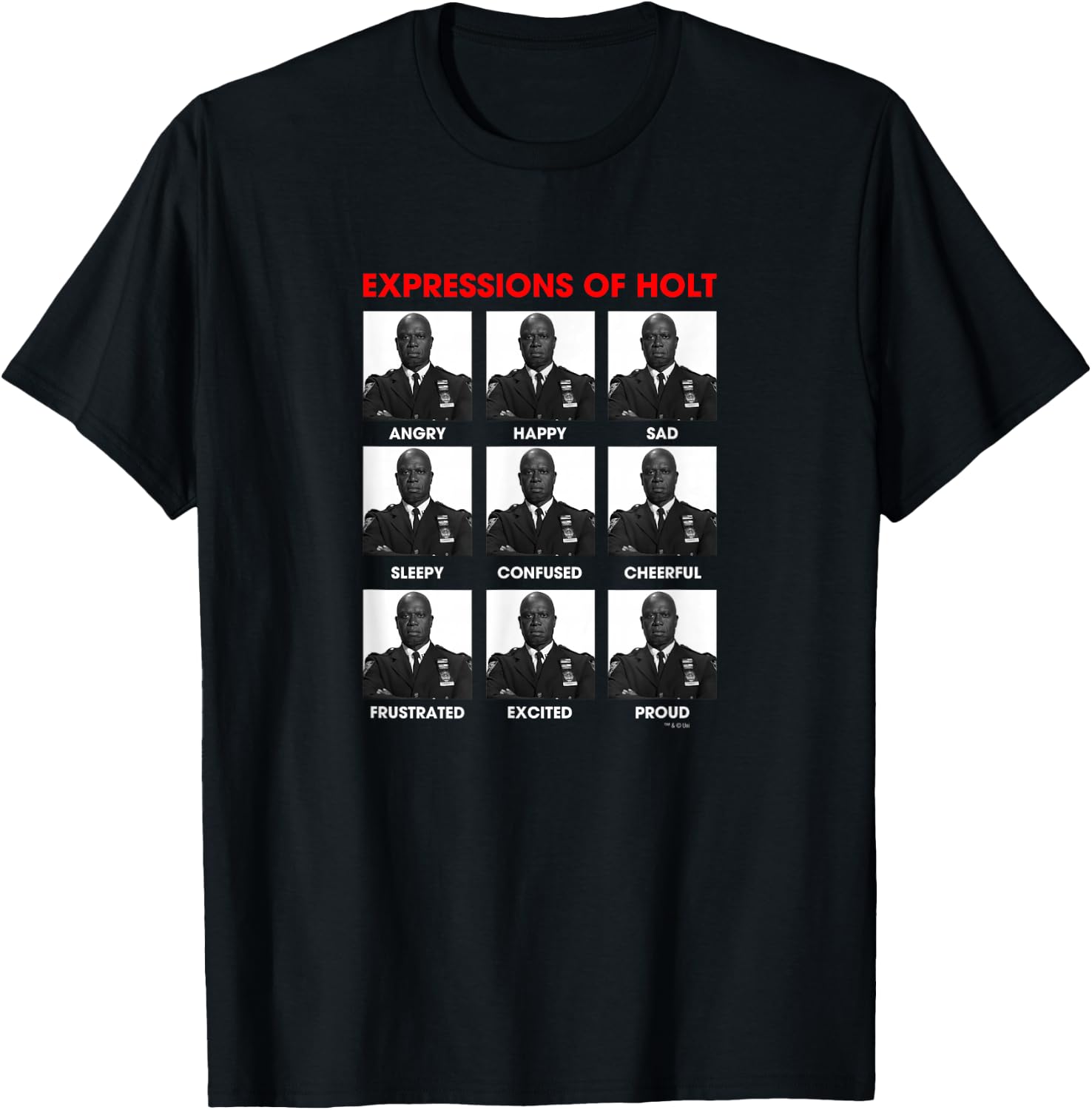 NBC Brooklyn Nine-Nine Expressions of Holt für Jungen - Schwarz, Kurzarm, , , Größe S T-Shirt - T-Shirt | Black