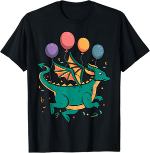 Dragon Birthday Party Kid Magical Bday Balloon Theme T-Shirt - T-Shirt | Black