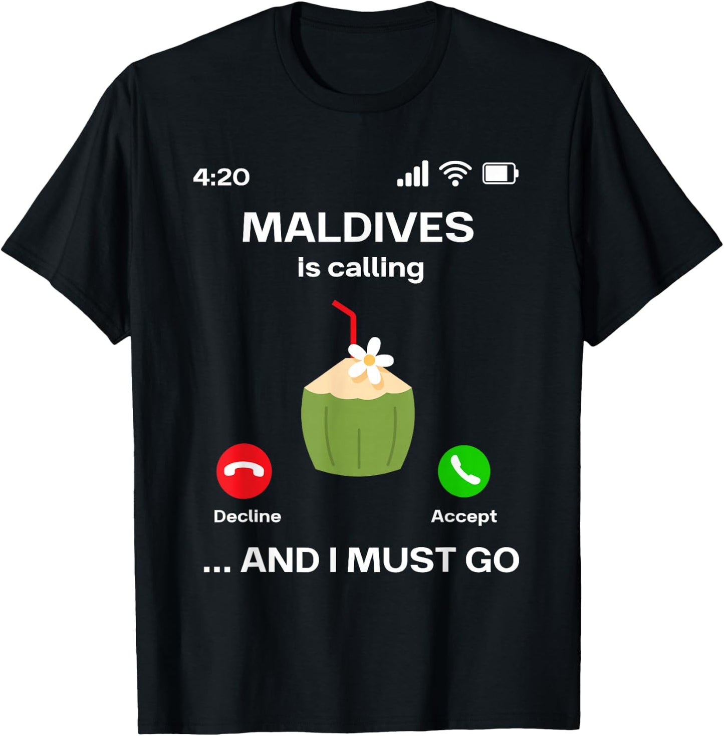 with German Text "Die Maldiven Rufen und ich muss Urlaub machen Maldives", black T-Shirt - T-Shirt | Black