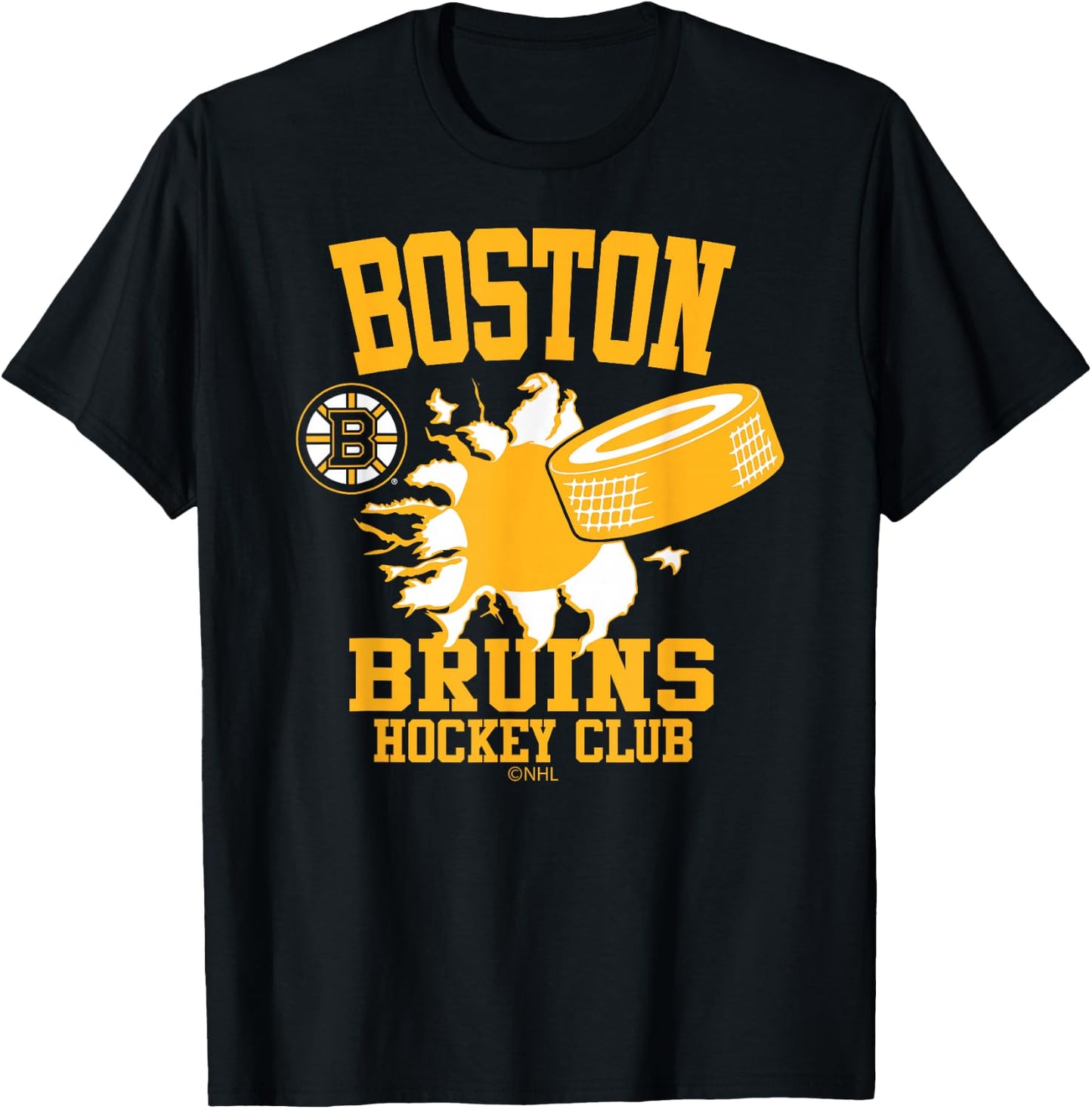 Boston Bruins Hockey Puck Burst Black Officially Licensed T-Shirt - T-Shirt | Black