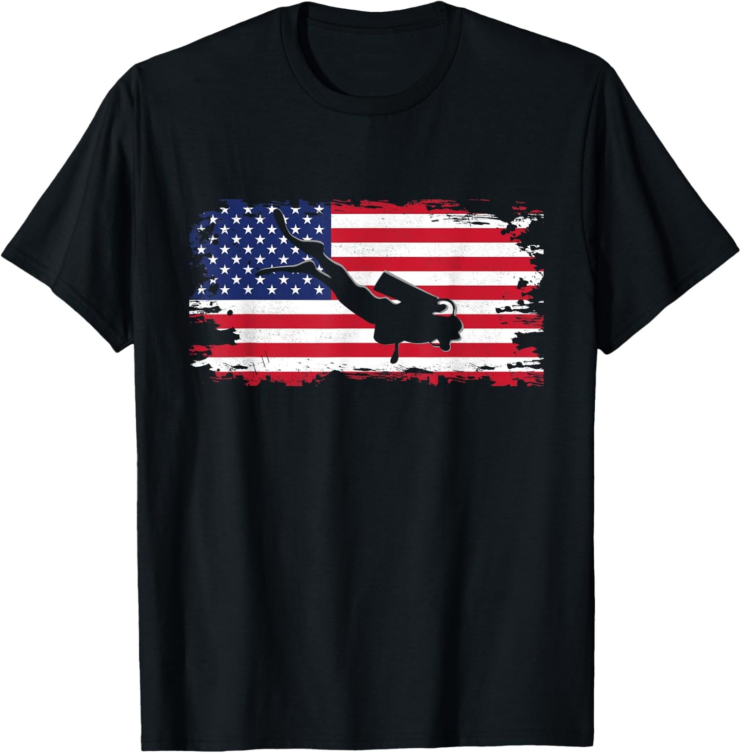 American Flag Scuba Diving Apparel - Scuba Diving T-Shirt - T-Shirt | Black