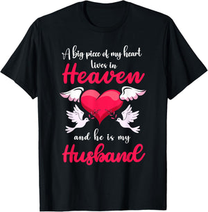 Big Piece Of My Heart Lives In Heaven He Is My Husband Angel T-Shirt - T-Shirt | Black